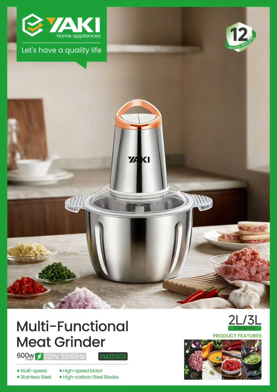 Hachoir à Electrique - Bol en Inox - 2 Litres - 600W