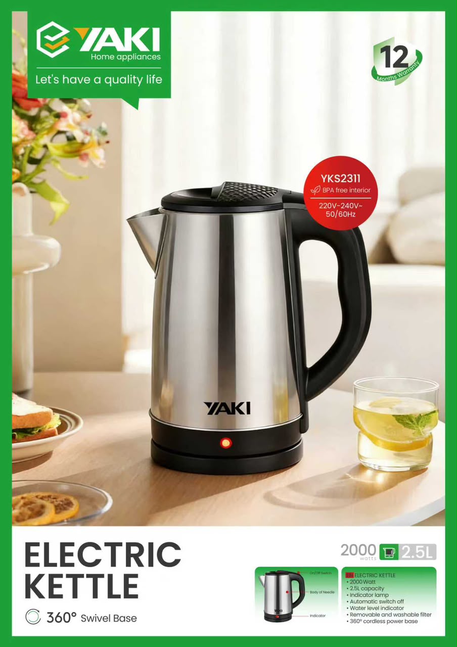 Bouilloire électrique 2.5 Litres - Argentin Noir - 1500W - Garantie 12 Mois