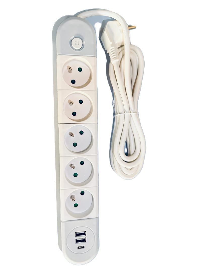 Rallonge 5 trous et 2 ports USB et un port Type-c 1,5 mètres